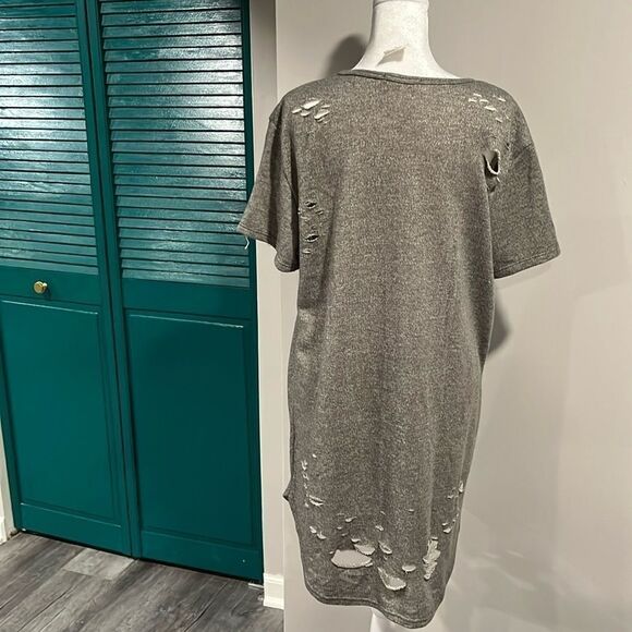 Better Be Grey NWT Distressed Sweatshirt Mini Dress Tunic - fits like M/L - Picture 4 of 11